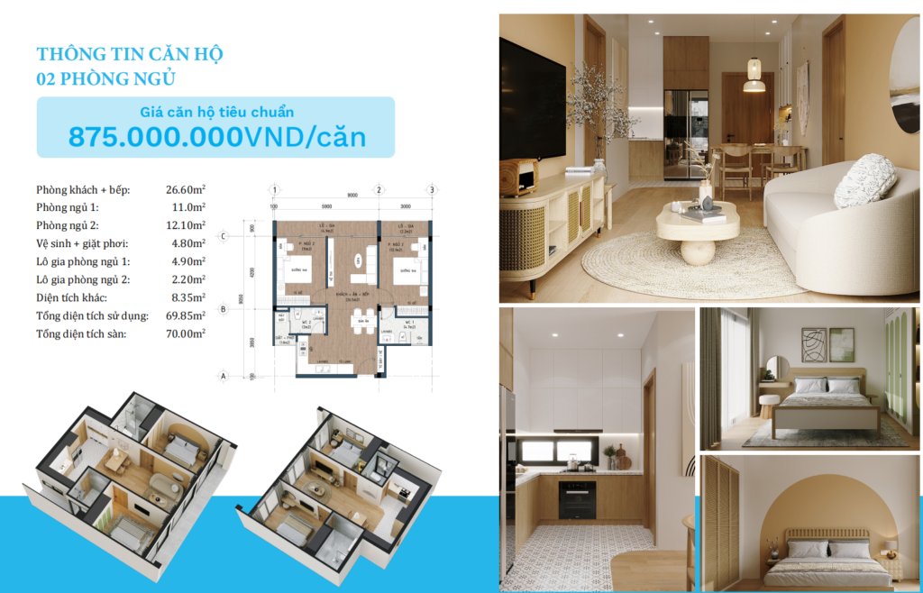 Sơ đồ thiết kế căn 2 phòng ngủ nhà ở xã hội